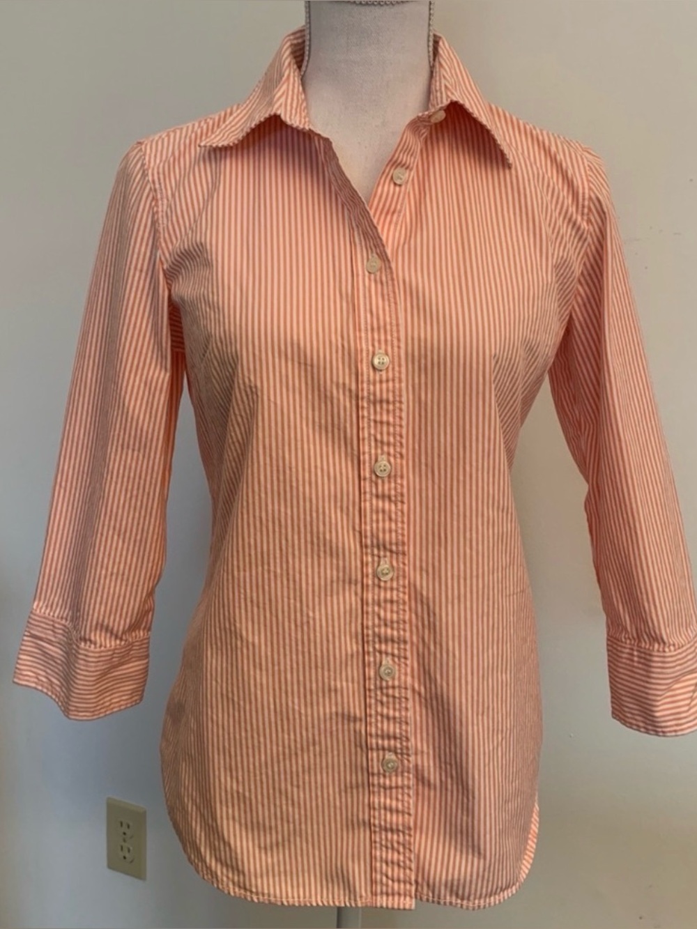 J. Crew Women’s 3/4 Sleeve Orange Stripe Button-Down Shirt